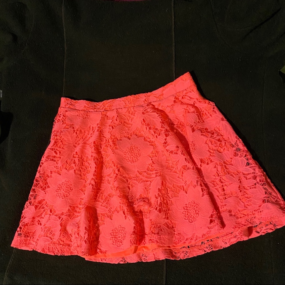 Lace coral skater skirt.